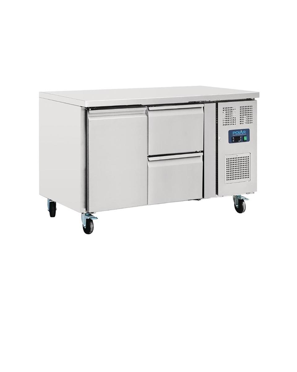 Kühltisch - 282 Liter - 1 Tür - 2 Schubladen - H 85 x 136 x 70 cm - 230 V - Edelstahl - Polar - GD873