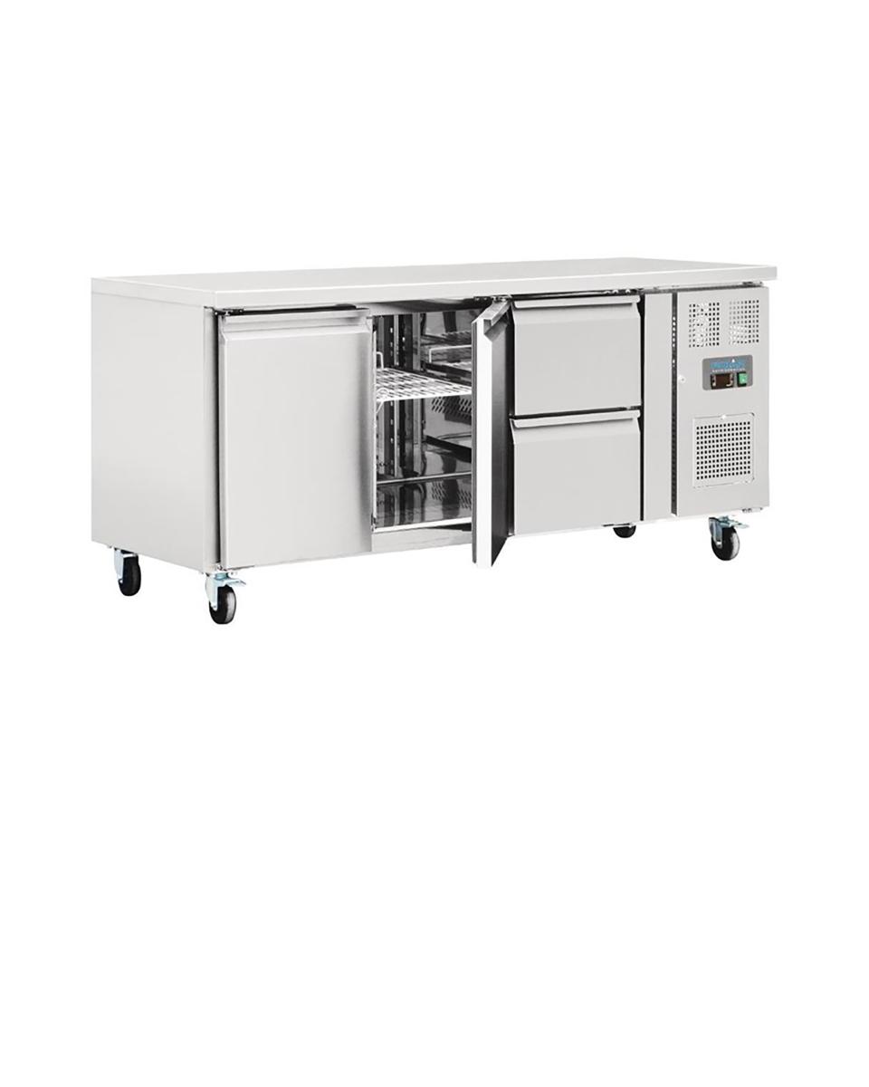 Kühltisch - 417 Liter - 2 Türen - 2 Schubladen - H 86 x 179,5 x 70 cm - 230 V - Edelstahl - Polar - GD874