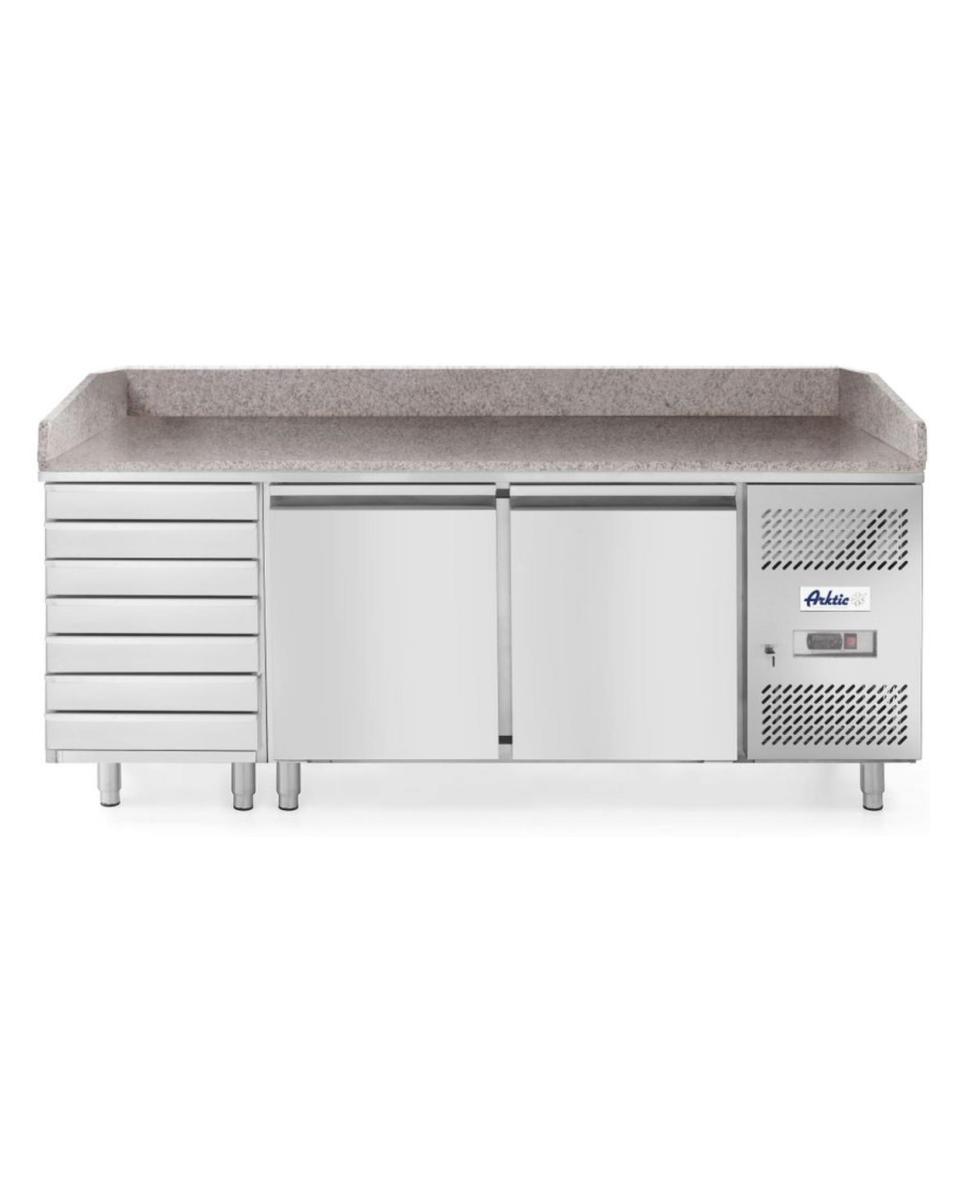 Pizza Kühltisch mit 2 Türen und 7 Schubladen 280 L - Edelstahl - H 111 X 80 X 202 CM - Hendi - 232842
