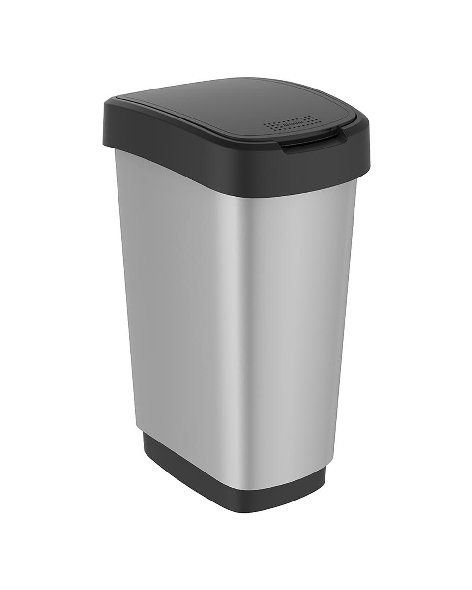 Abfalleimer - 50 Liter - Schwingdeckel - Schwarz / Silber - Rotho - Twist - 528875