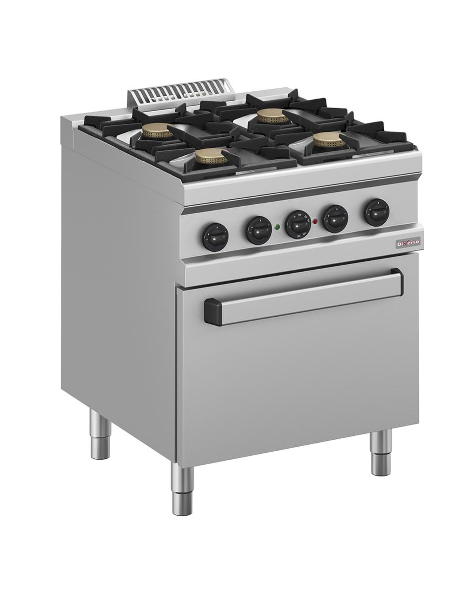 Gasfornuis - 4 Pits - Elektrische Convectie Oven - 1/1 GN - H x 85 x B 70 x D 70 CM - Diamond 