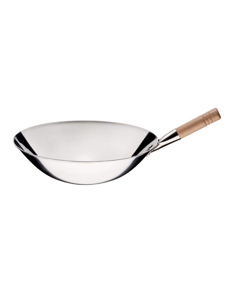 Wok - Ø40 x H 12 cm - Stahl - poliert - Holzgriff - G-Line