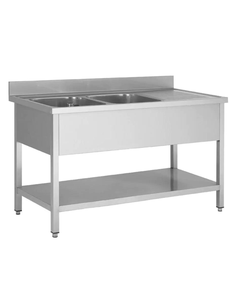 Edelstahl Catering-Spültisch - 2 Tabletts links - mit Bodenhalterung - zerlegbar - G-Line