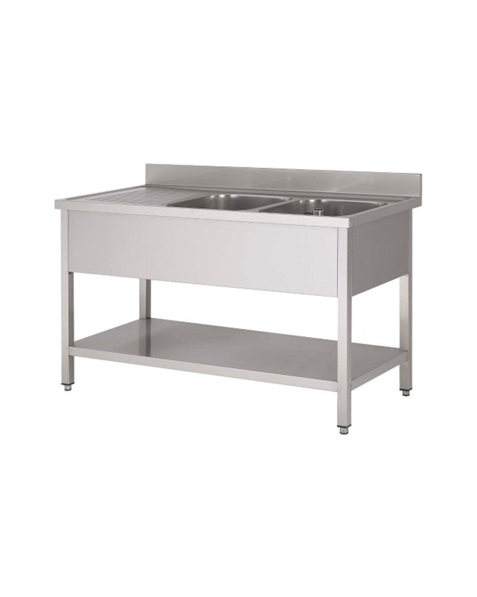 Edelstahl Catering Spültisch - 2 Tabletts Rechts - Mit Untergestell - Zerlegbar - G-Line