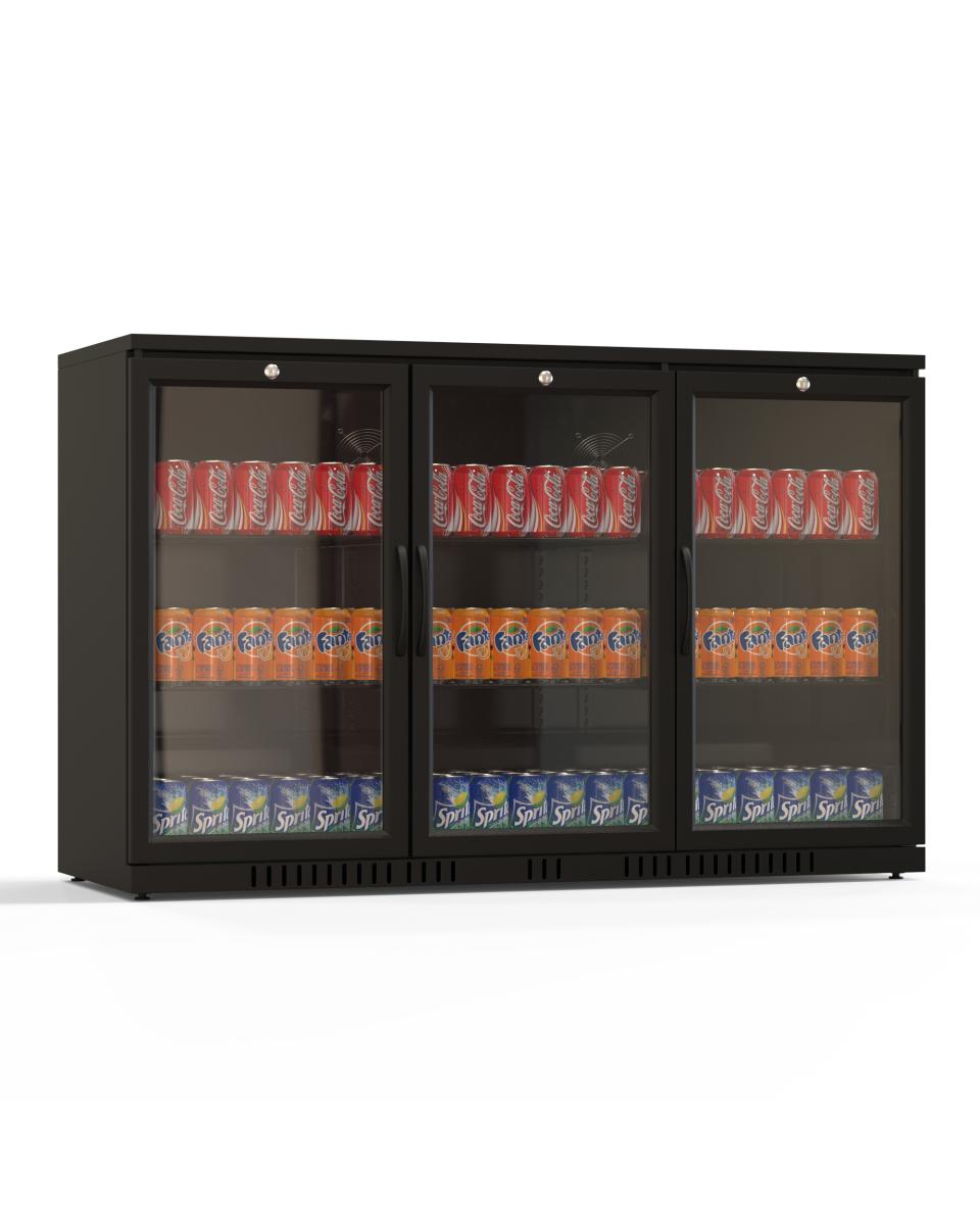 Barkühlschrank – Glastür – 3-türig – 254 Liter – schwarze Innenseite – H 86,5 x B 135 x T 53 cm – G-Line