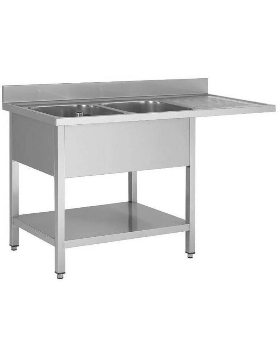 Edelstahl Catering Spültisch für Geschirrspüler - 2 Tabletts links - mit Bodenhalterung - zerlegbar - G-Line
