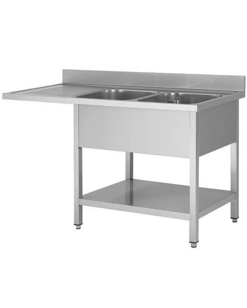 Edelstahl Catering Spültisch für Geschirrspüler - 2 Tabletts rechts - mit Bodenhalterung - zerlegbar - G-Line