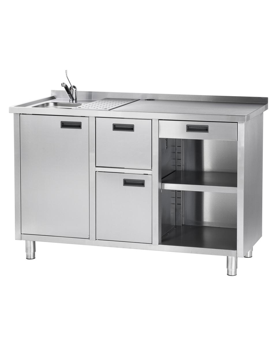 Werkbank für Kaffeeausgabe - H 100 x 150 x 70 CM - Spüle - Edelstahl - G-Line