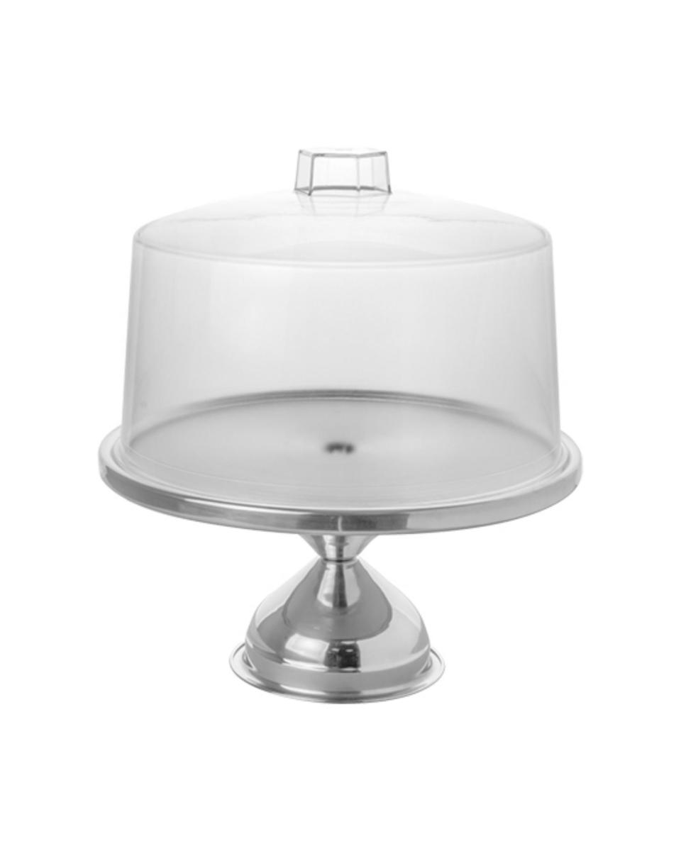 Tortenplatte auf Fuß mit Deckel - Edelstahl - Ø 33 cm - 041060