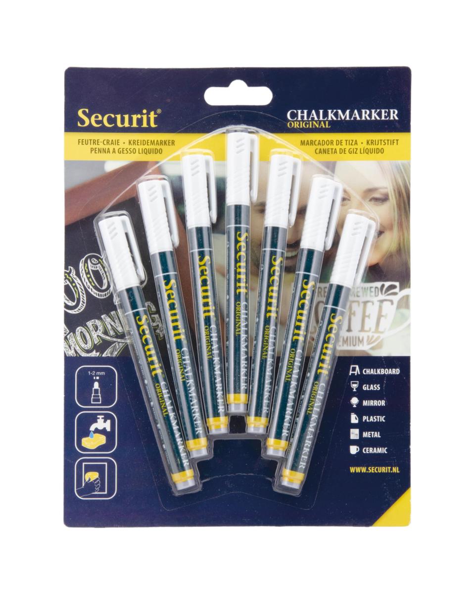 Kreidemarker-Set – 7 Stück – Weiß – Securit – BL-SMA100-V7-WT