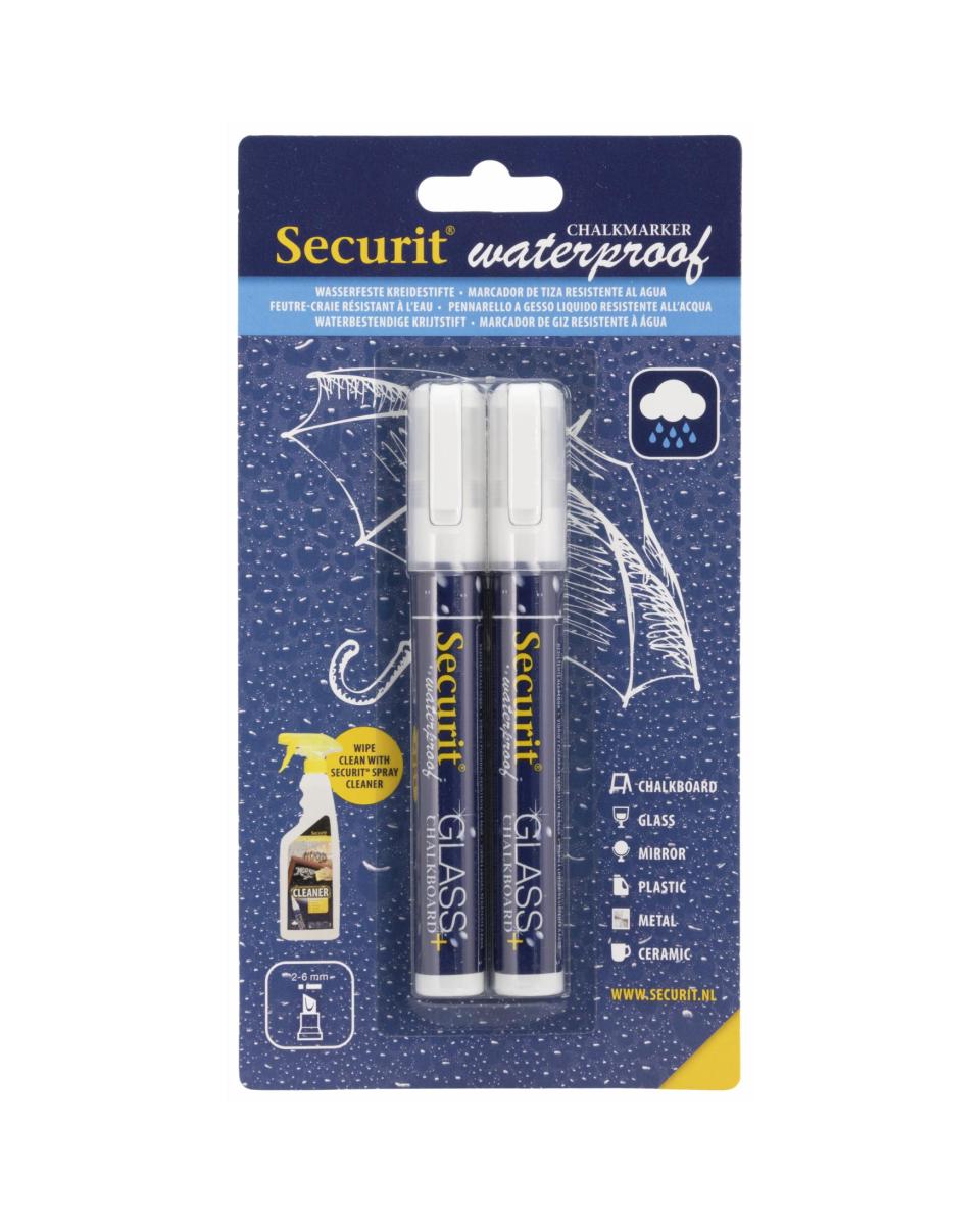 Kreidemarker – Wasserfest – 2–6 mm – 2 Stück – Weiß – Securit – BL-SMA610-WT