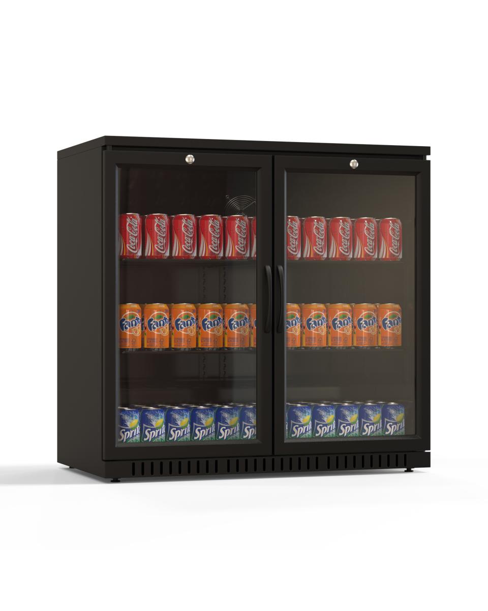 Barkühlschrank – Glastür – 2-türig – 158 Liter – schwarze Innenseite – H 95 x B 90 x T 57 cm – G-Line