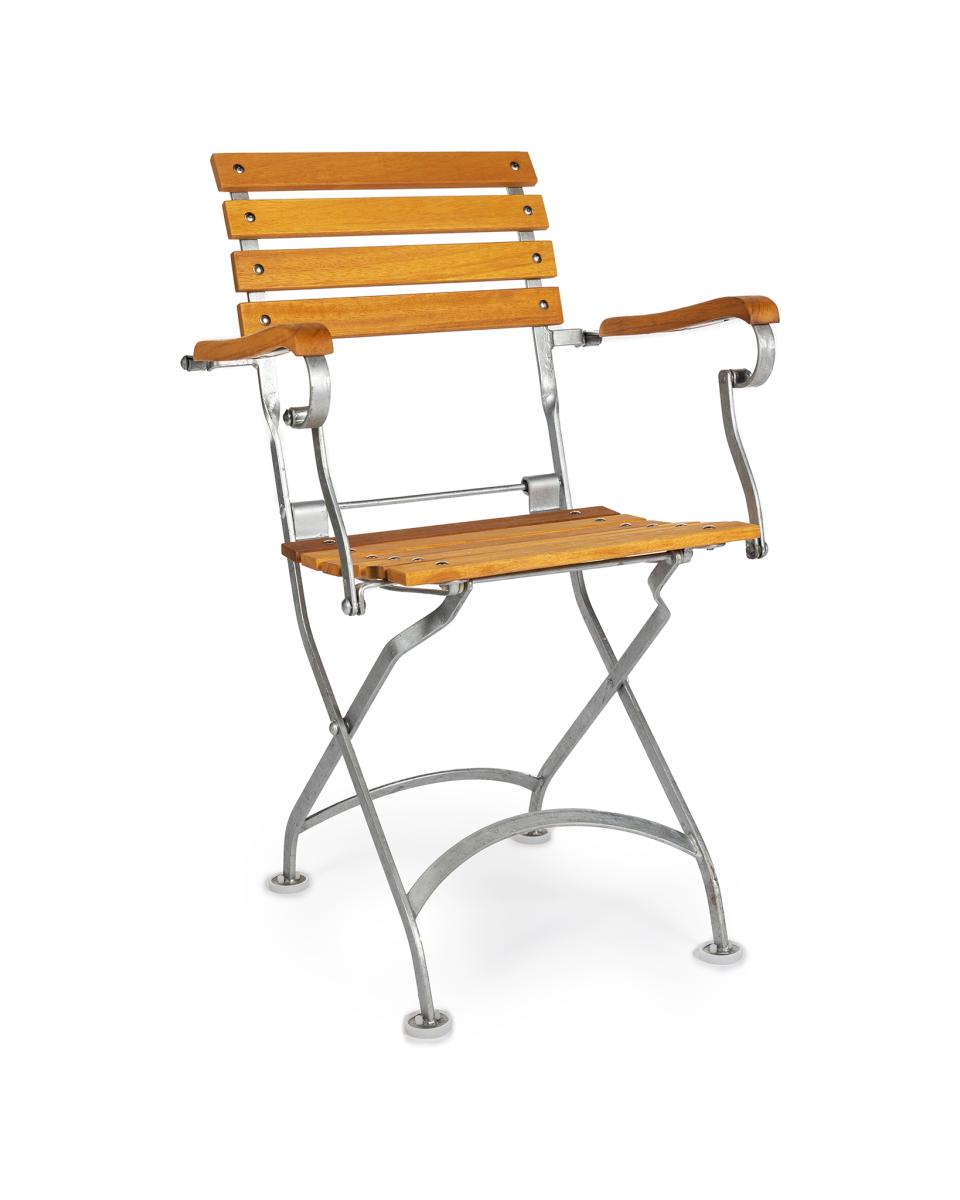 Terrassenstuhl - Massiv - Chrom - Armlehne - Gusseisen / Teak - G-Line