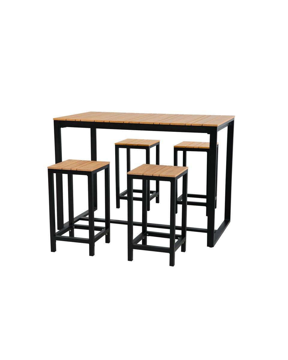 Terrassenbar-Set – halbhoch – Aluminiumrahmen anthrazit – Platte aus Polywood – 130 x 70 x H 92 / 63 cm – G-Line