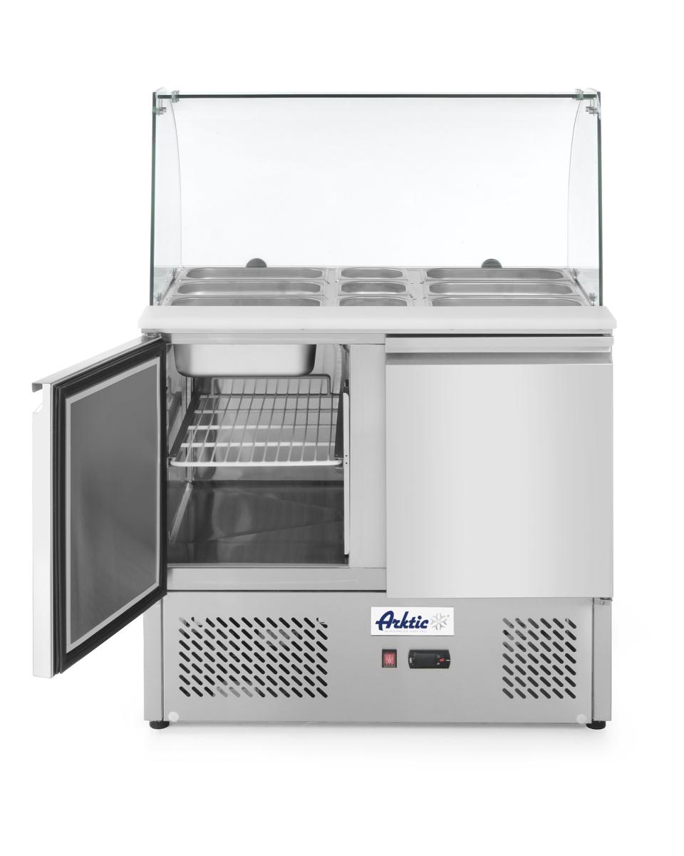 Saladette mit 2 Türen und Glasvitrine 300L - Edelstahl - H 130 x 70 x 90 cm - Hendi - 232781